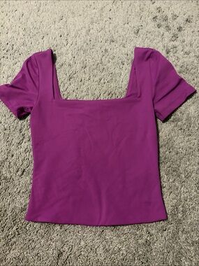 Aritzia Babaton Square Neck Short Sleeve Top in Bright Magenta